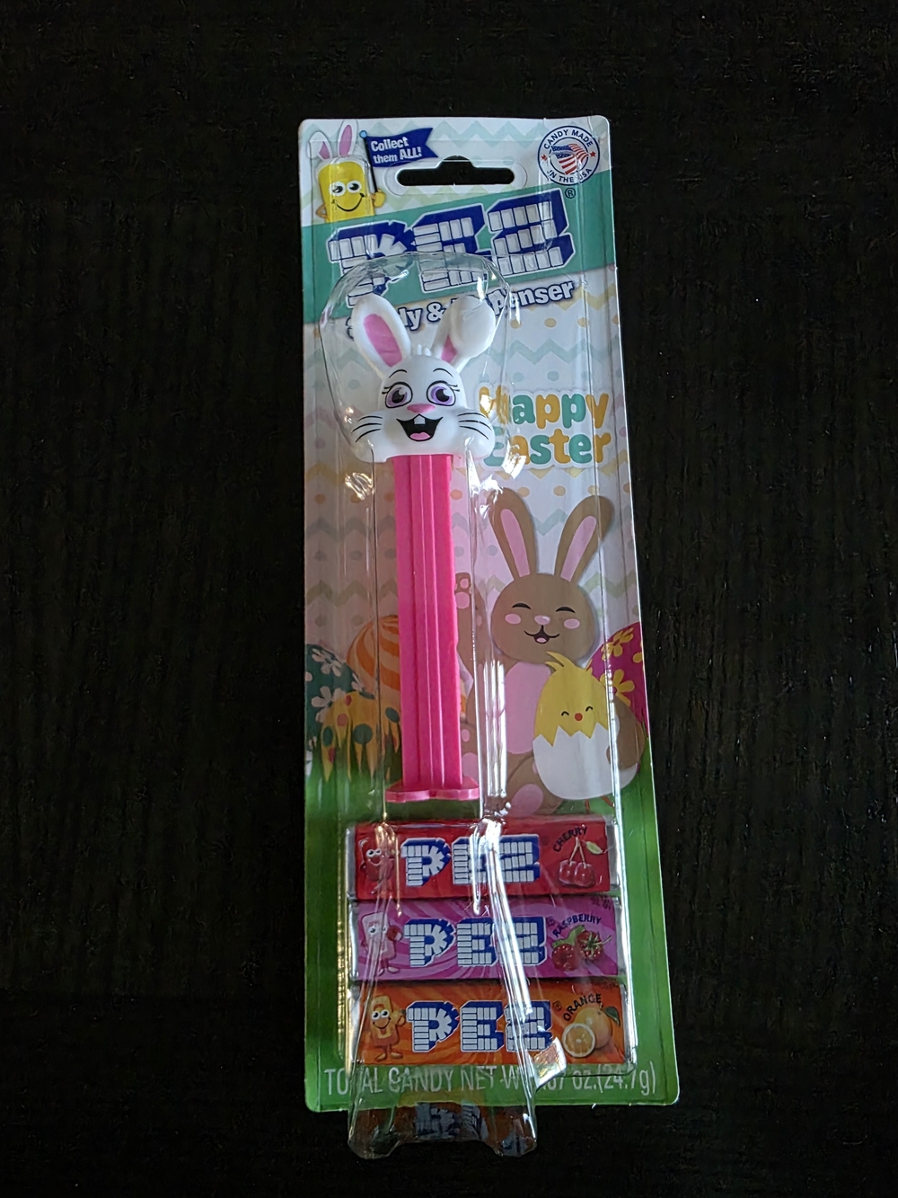 PEZ Bunny Dispenser with Pink Stem - Happy Easter Kids Candy Toy